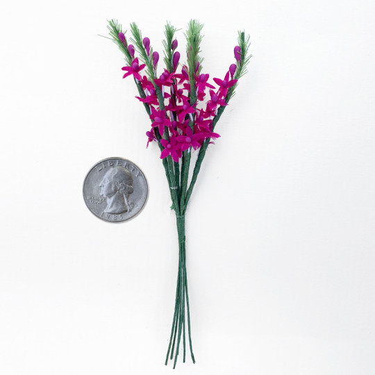6 Tiny Magenta Fabric Flower Stems ~ Austria